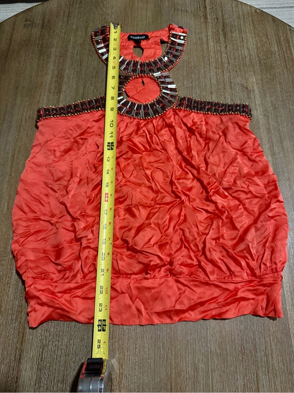 bebe Red/Orange Beaded Silk Blouse